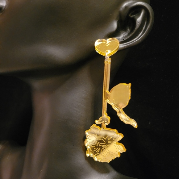 2/$20 Gold Reflective Dagger & Rose Earrings - Picture 4 of 4